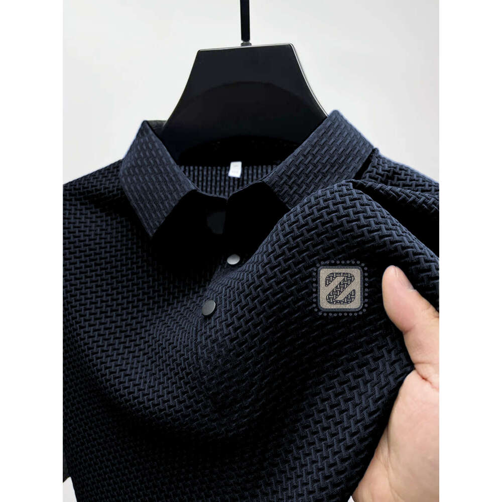 European and American INS Cross-Border High-End Mesh Ice Silk Short Sleeve T-Shirt Men's Shirt Collar Summer Solid Color Polo Breathable Lightwei