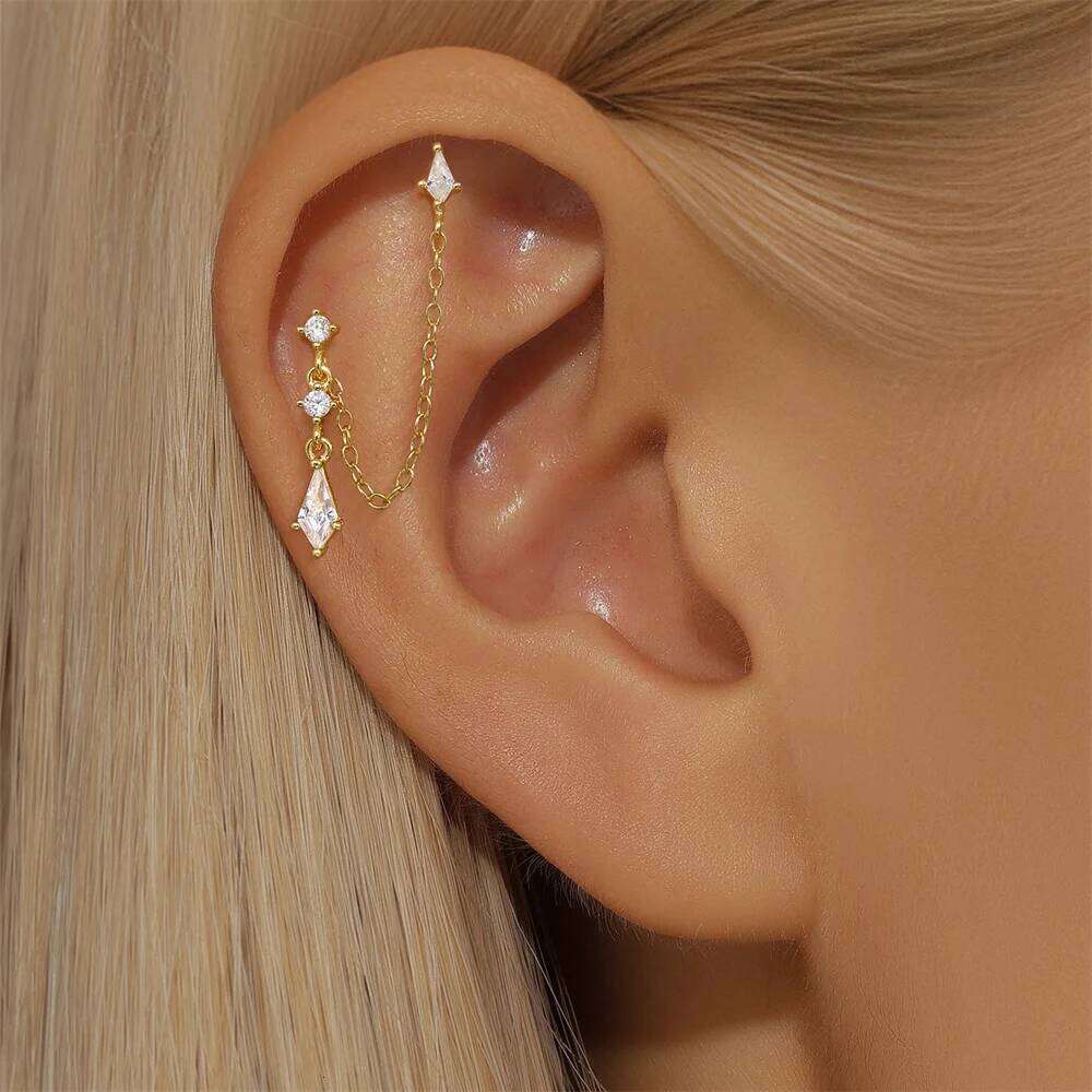 Aide 925 Sterling Silver Single 1PC Tassel Chain Stud Piercing Earring For Women Kite Clear Zircon Jewelry Wedding Party Gifts