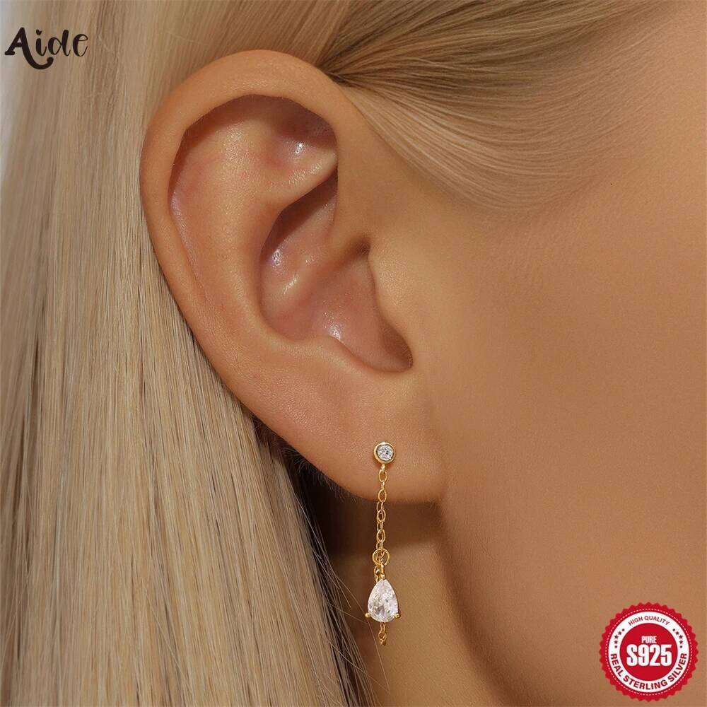Aide 925 Sterling Silver Chain for Water-drop Zirconia Stud Dangle Earring Women Vacation Jewelry Accessories