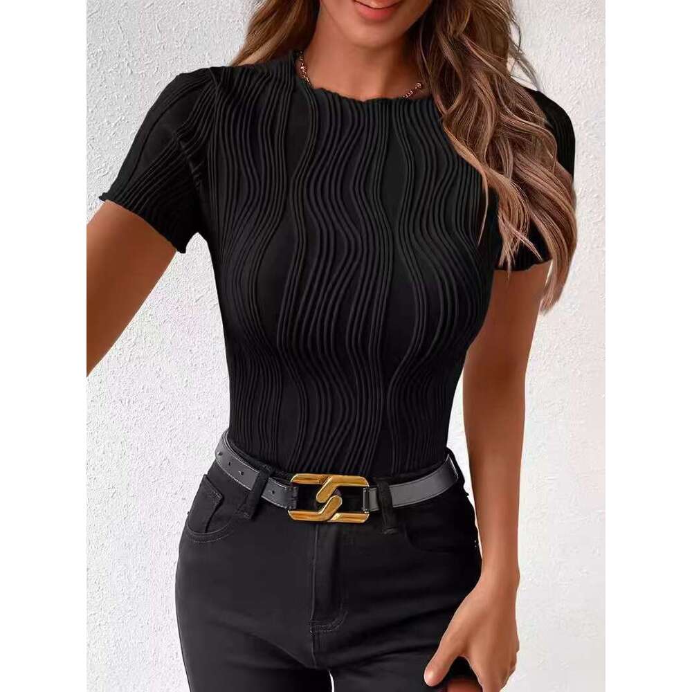 In Stock New 2026 Summer OL Style Patchwork Pullover Round Neck Slim Fit Women's T-Shirt Wholesale Agent