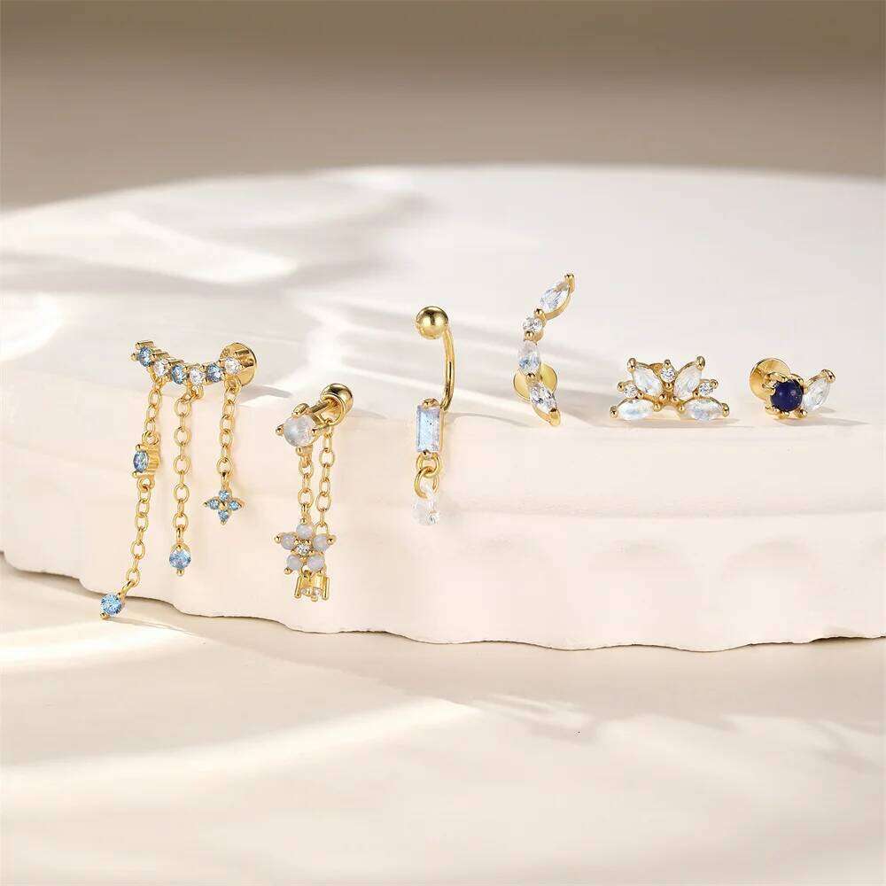 Aide 925 Sterling Silver Blue Moonlight Stone Star Moon Pendant Earrings For Y2K ECute Dream Fairy Vintage Jewelry Accessories