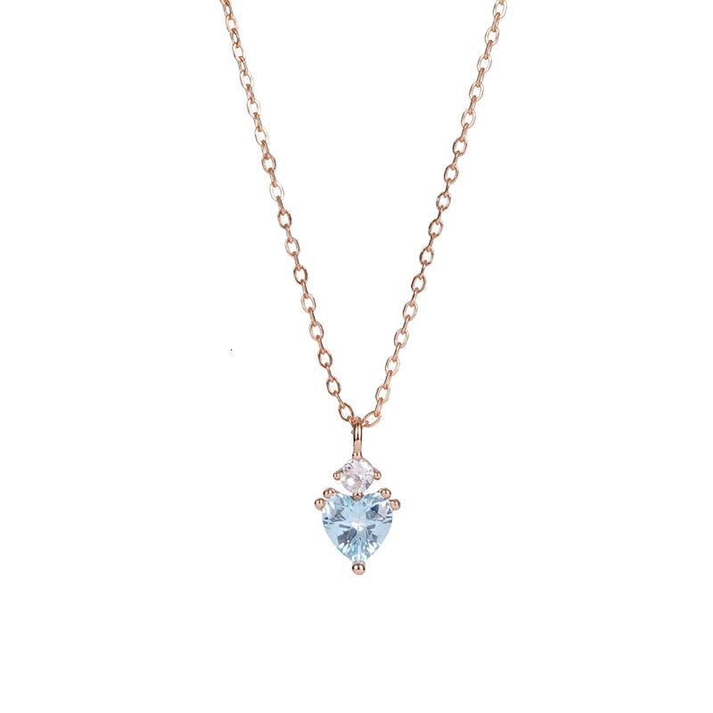 S925 Sterling Silver Light Luxury Niche Blue Heart Necklace for Women High-end Heart-shaped Zircon Pendant Collarbone Chain