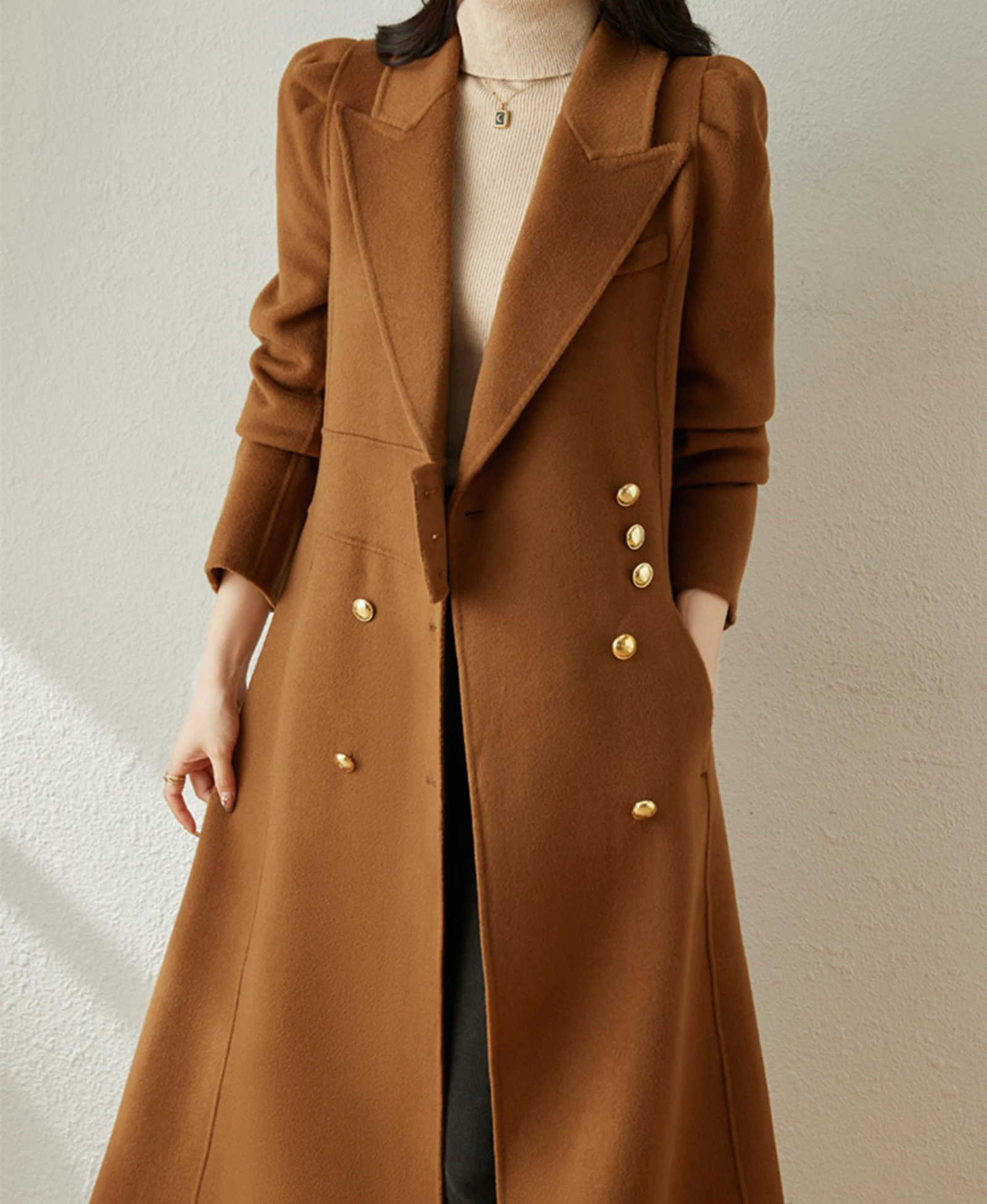 Fashion Women Long Coat Peaked Lapel Wool Blend Jacket Overcoat Autumn Winter One Piece Customized Outwear