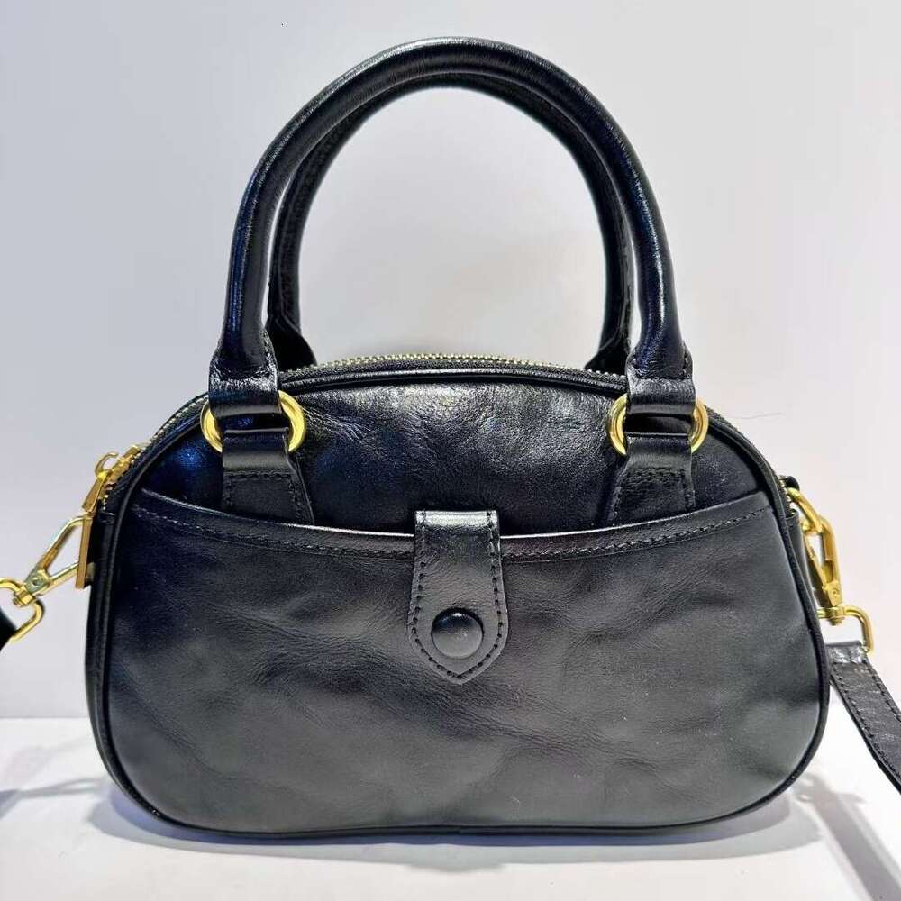 Luxury shoulder bag handbag Hobo retro bowling bag European and American style genuine leather women's top layer plant tanned cowhide new crossbo