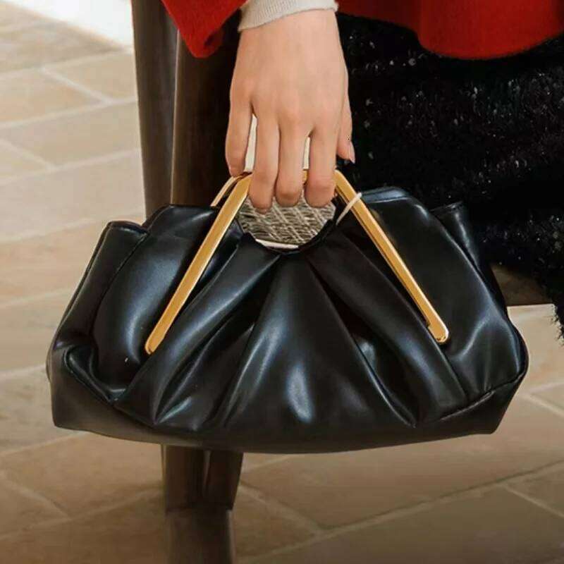 Luxurious Pleated Cloud Women's High-End Elegant Evening Clutch Soft Leisure Fashion Magnetic Latch Coin Leather Pouch