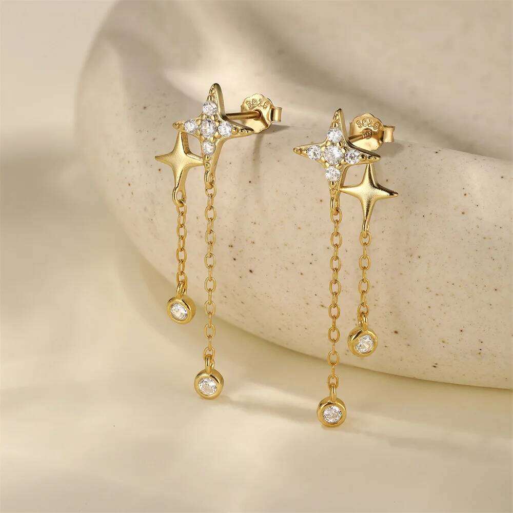 Aide S925 Sterling Silver New Arrival Double Ear Studs Tassel Chains Long Earring Fashion Hoop Earrings for Women Luxury Jewelry