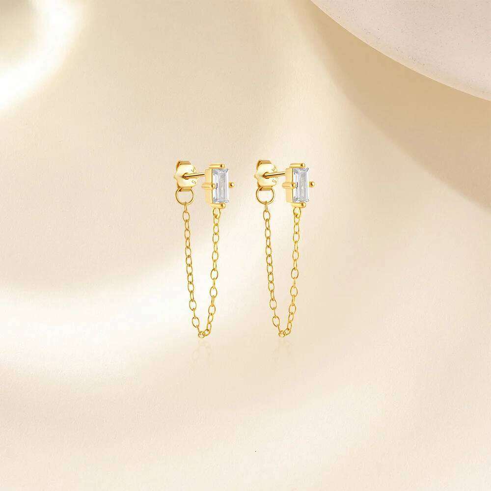 Aide S925 Silver Long Tassel Chain Zircon Stud For Women Piercing Dangle Earring Pendant Wedding Bride Jewel Gift Aretes