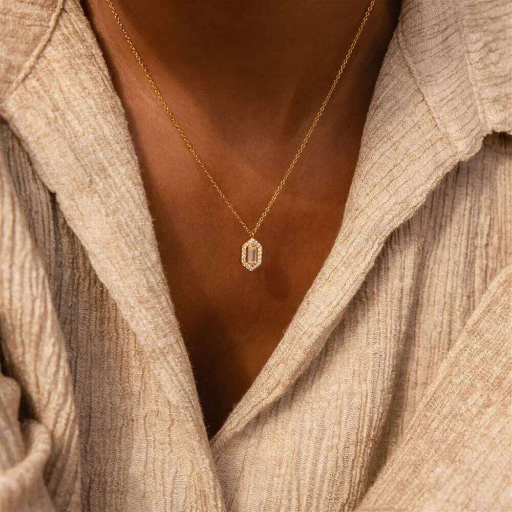 Aide French Bling Big Zircon Pendant Necklace 925 Sterling Silver 18k Gold Plated CZ Clavicle Chain Fashion Jewelry for Women