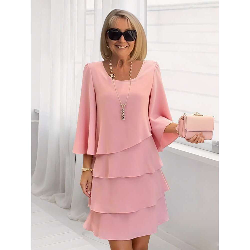 2026 Foreign Trade Spring Summer Fashion Cake Women's Elegant Loose Slimming Round Neck Dress