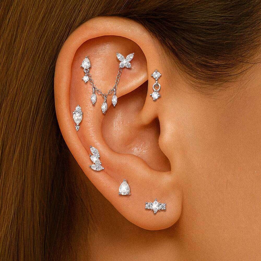 Aide 1pc 925 Sterling Moissanite Threaded Cartilage Silver Stud Earrings For Women Ins Ear Bone Piercing Jewelry Gift