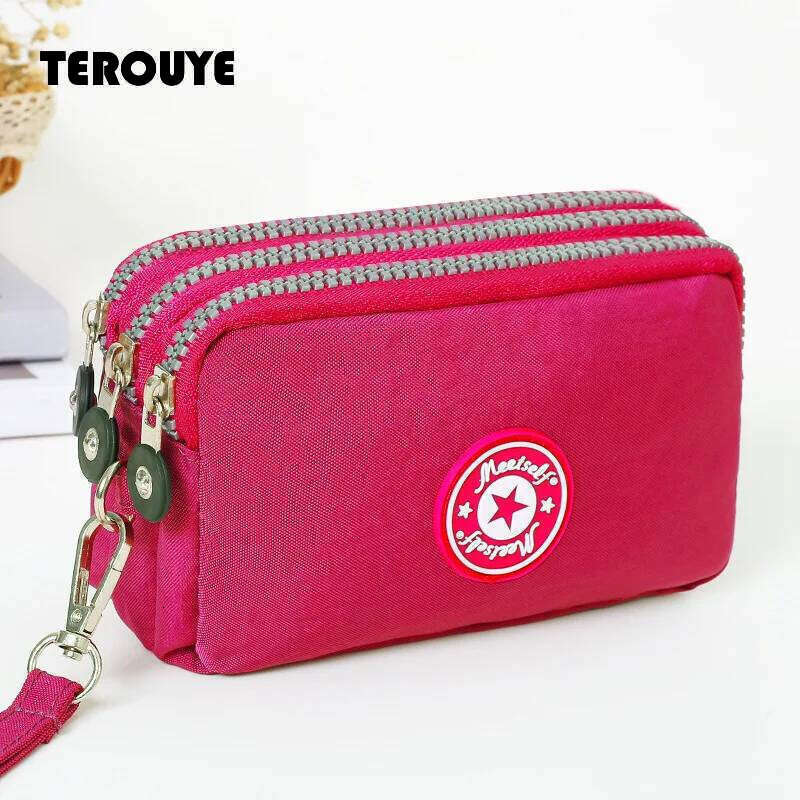 Thickened Three-Layer Long Zipper Pocket Purse Women's Handbag Wrist Mobile Phone Bag Cute Washable Cloth TEROUYE