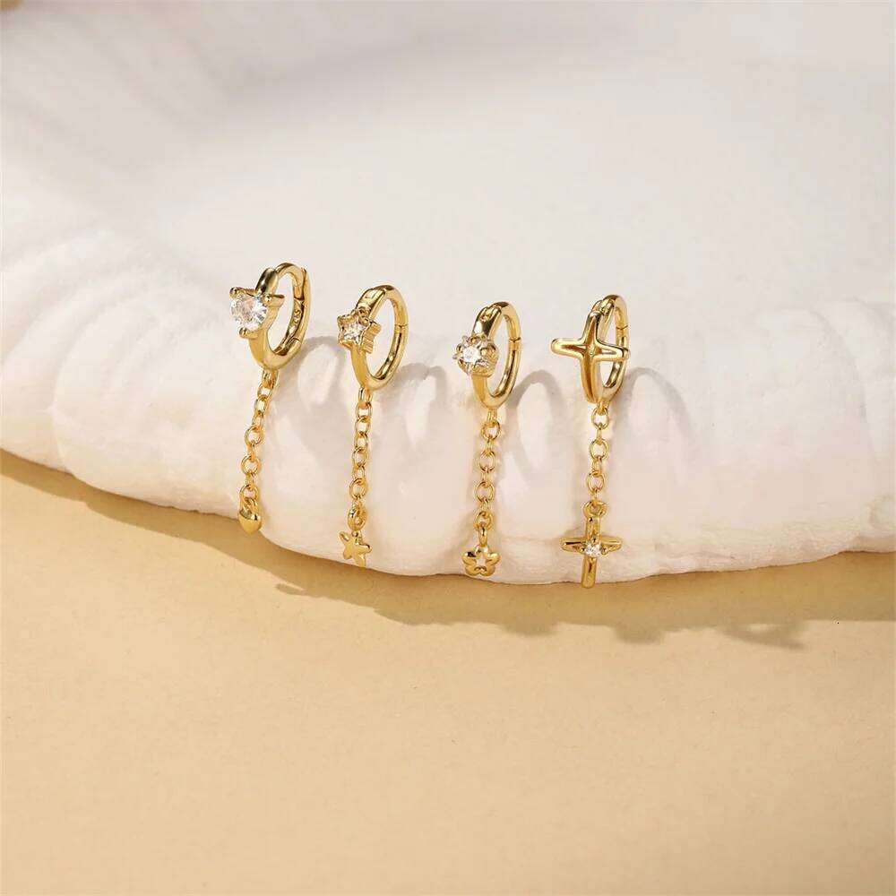 Aide 1pc 925 Sterling Silver Tassel Chain Hoop for Women Simple Exquisite Zircon Ear Earrings Fashion Jewelry Aretes