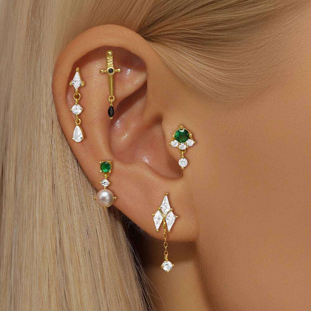Aide 1PC 925 Sterling Silver Star Horse Eye Zircon Heart Flat Head Cartilage Piercing Earring For Women Ball Ear Bone punctures