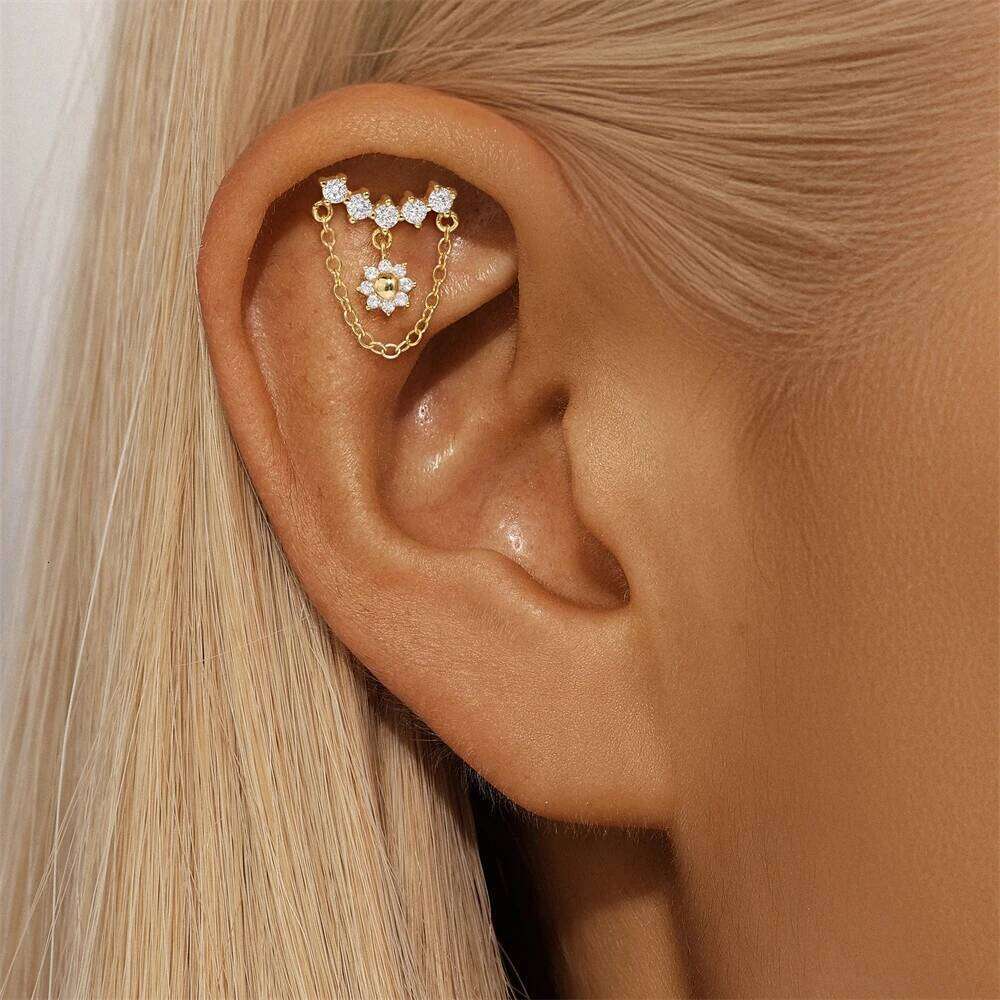 Aide 1PC 925 Silver Helix Cartilage Piercing Earrings For Women Sunflower Pearl Star Exquisite Stacking Stud Jewelry Accessories
