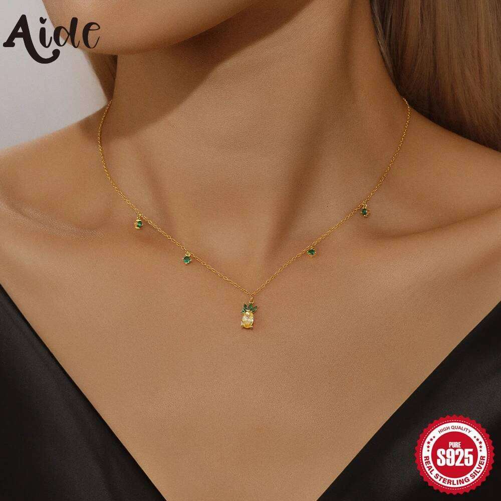 Aide 925 Sterling Silver Korean Pineapple Pendant Micro-set Zircon Cute Fruit Necklace Temperament Personality Clavicle Chains