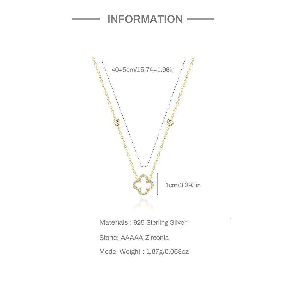 Aide 925 Sterling Silver French Elegance Exquisite Temperament Fashion 18K Gold-Plated Luck Four-Clover Collarbone Chain Female