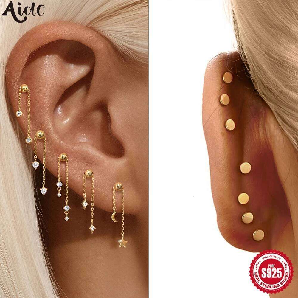 Aide 925 Sterling Silver Delicate Round Zircon Long Tassel Drangle Earring for Women New Design Adjustable Grip Inlaid Piercing