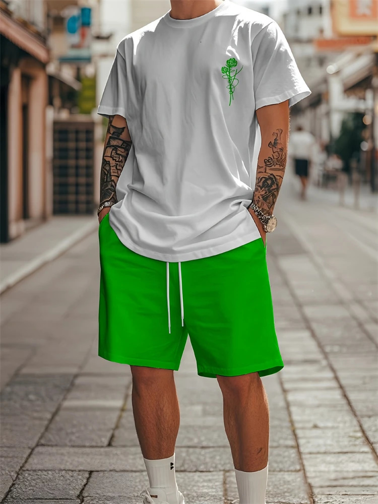 Summer Mens Short Sleeve Shorts Set Personalized Printed Loose Breathable Casual Fashion 251230