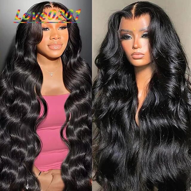 13x4 Lace Front Brazilian Hair Body Wave Natural Black Remy Hair Transparent Lace Bleached Bangs for Women Medium Length Wigs