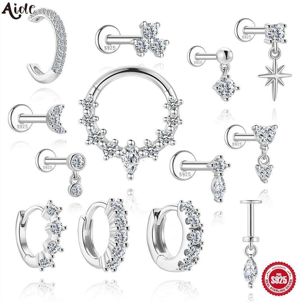 Aide S925 Sterling Moissanite Piercing Stud Earring Silver Color Handmake Earrings for Layered Jewel Valentine's Day Gift