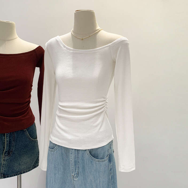 In Stock 2026 Early Spring Asymmetrical Long Sleeve T-Shirt for Women, New Autumn Slim Fit Pure Desire Sexy Inner Top