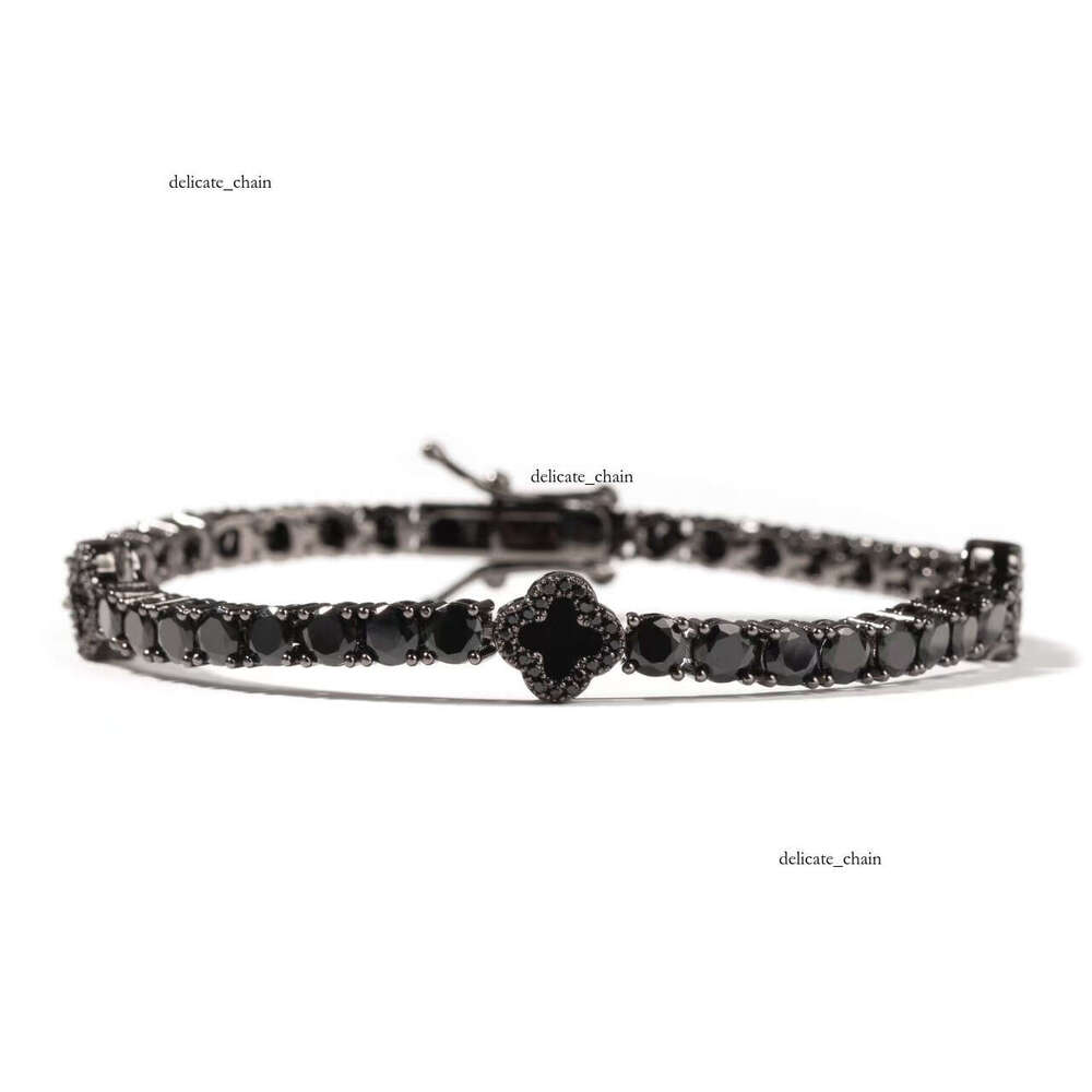 Hot Sale Design Black Clover Chain Luxury VVS D Moissanite 925 Sterling Silver Tennis Bracelet 4mm Hip Hop Jewelry