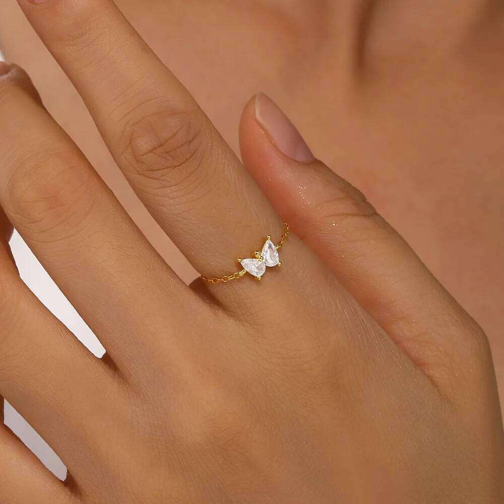 Aide 925 Sterling Silver Beautiful Butterfly Zircon For Women Adjustable Chain Rings INS Korea Trendy Jewelry Gifts 1pc