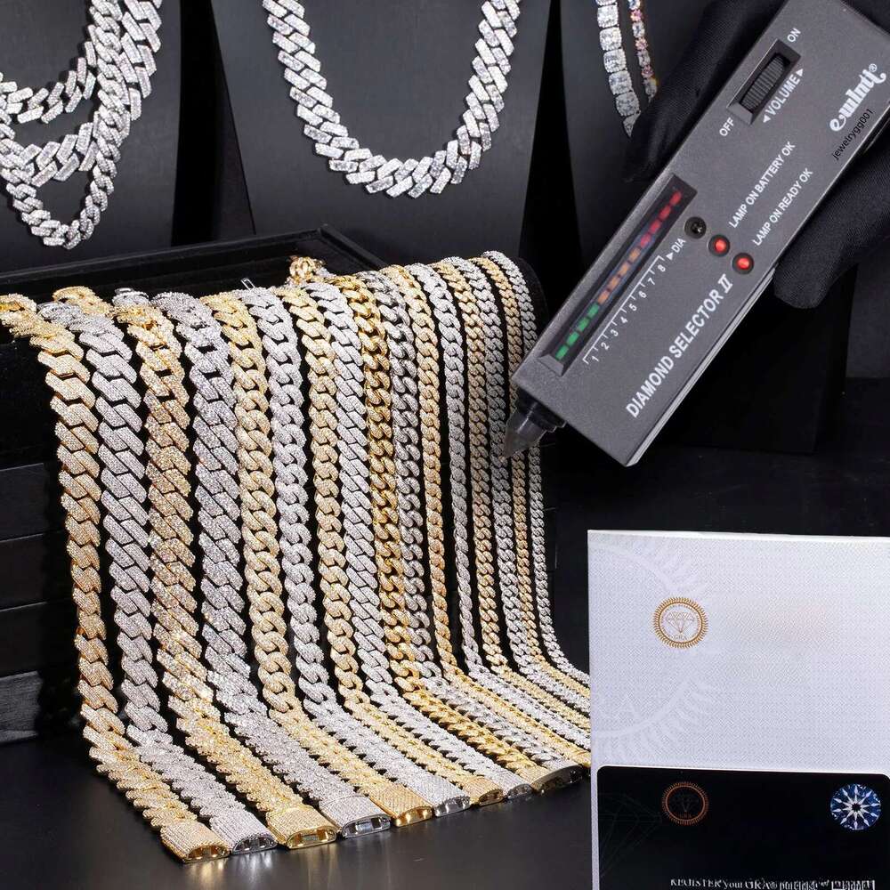 2026 Rose gold plated two tone iced out 10mm 13mm 15mm 925 sterling silver pass diamond tester hip hop jewelry vvs moissanite cuban link chain