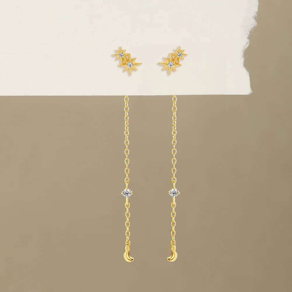 Aide 925 Sterling Silver Line Long Hanging for Women 18K Gold Color Ear Wire Piercing Drop Earring Accessories Jewel