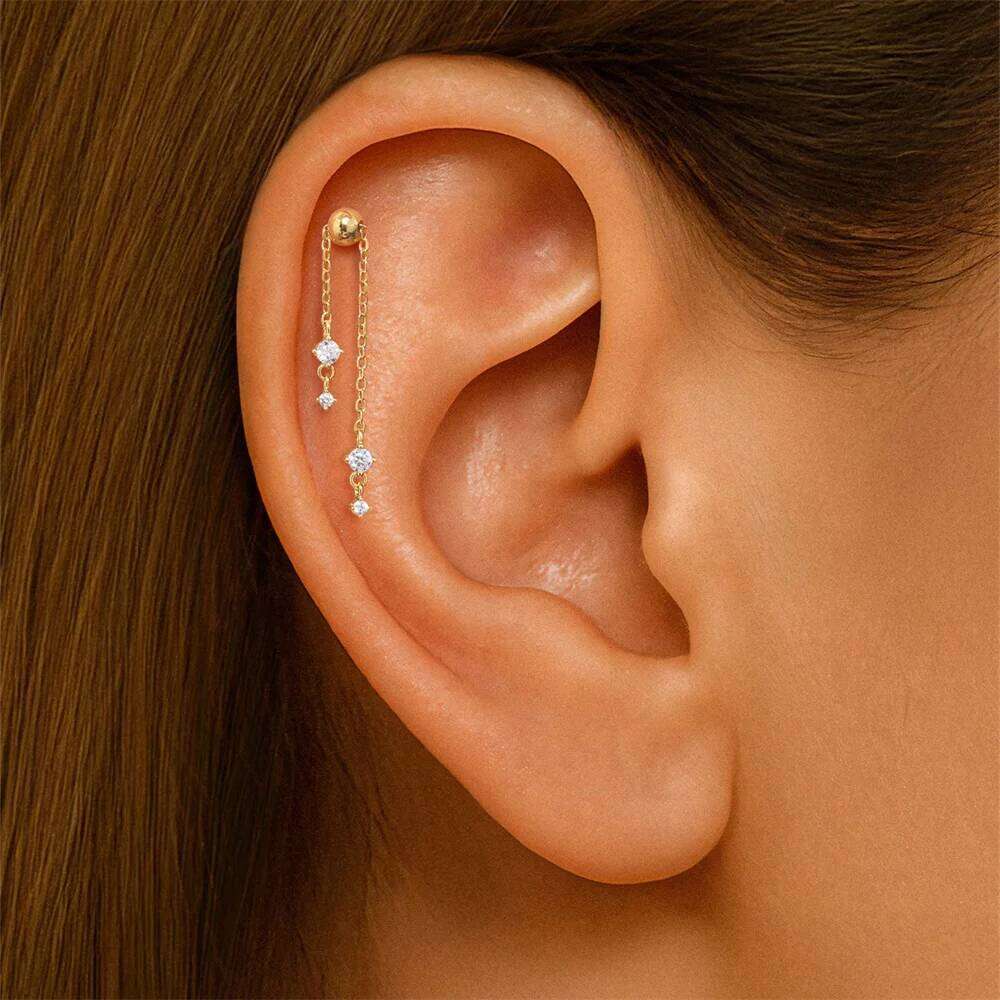 Aide 925 Sterling Silver CZ Dangle Charm for Helix Earlobe Rook Cartilage Agate Chains Earring DIY Piercing Jewelry