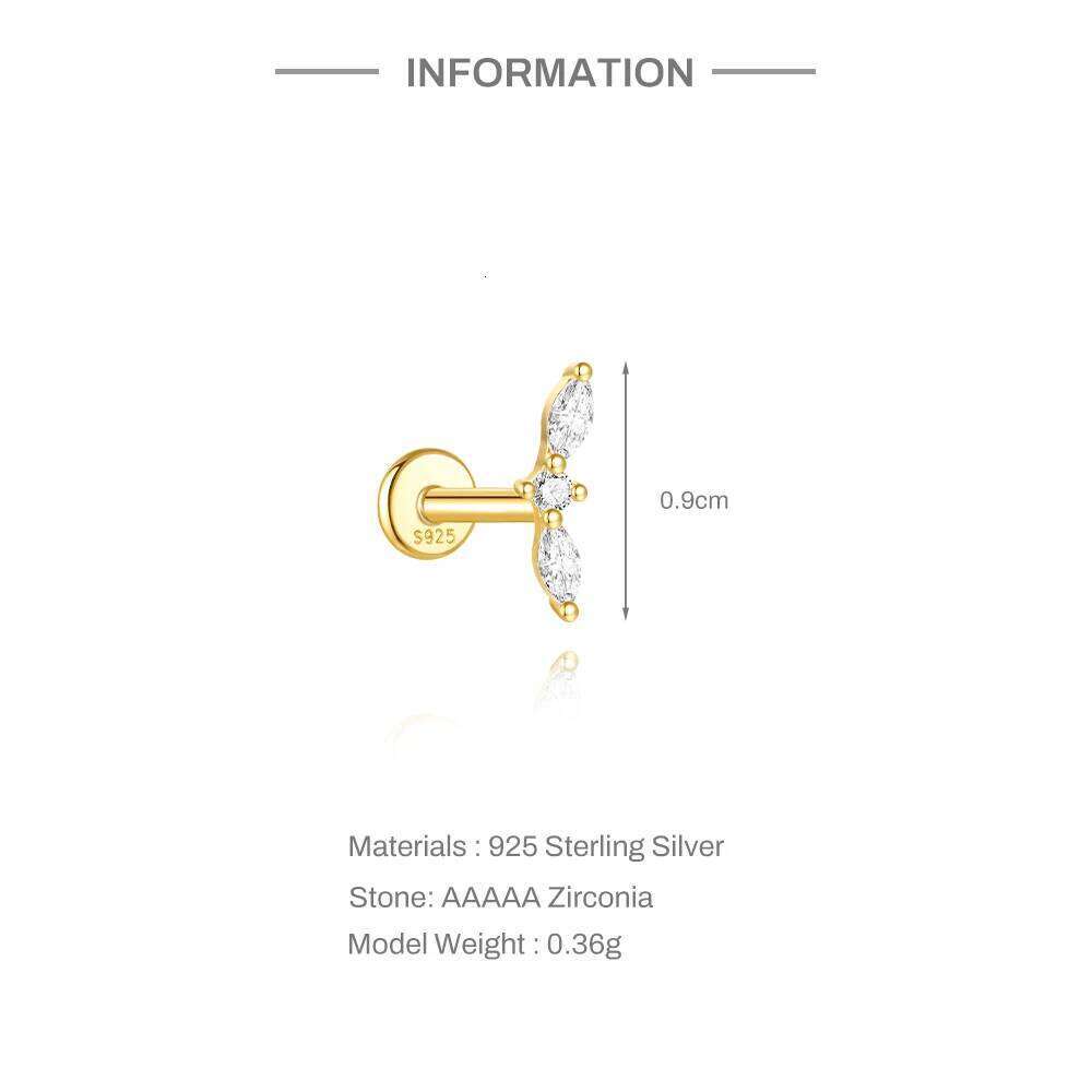 Aide S925 Sterling Silver Zircon Flat Spiral Piercing Earrings Minimalist Crystal Cartilage Ear Studs for Women Fashion Jewelry