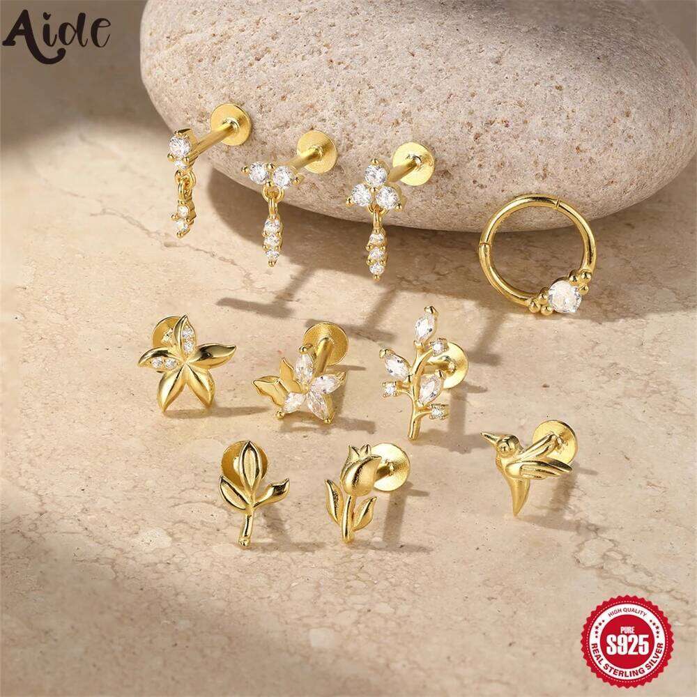 Aide 1Piece 925 Sterling Silver Hummingbird Flat Back Piercing Earrings For Women Ear Bone Studs Jewelry Gift