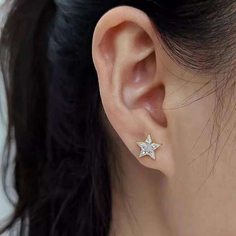 Huitan Gold Color Star Earrings Female Fashion Bright Zirconia Accessories for Daily Wear Teen Girls Stylish Jewelry