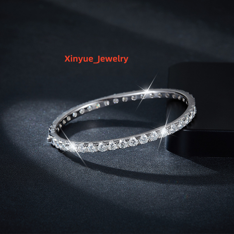 New Full Iced Out D Color Round 4mm Vvs 925 Silver Jewelry Diamond Moissanite Bangle Bracelet Men Women