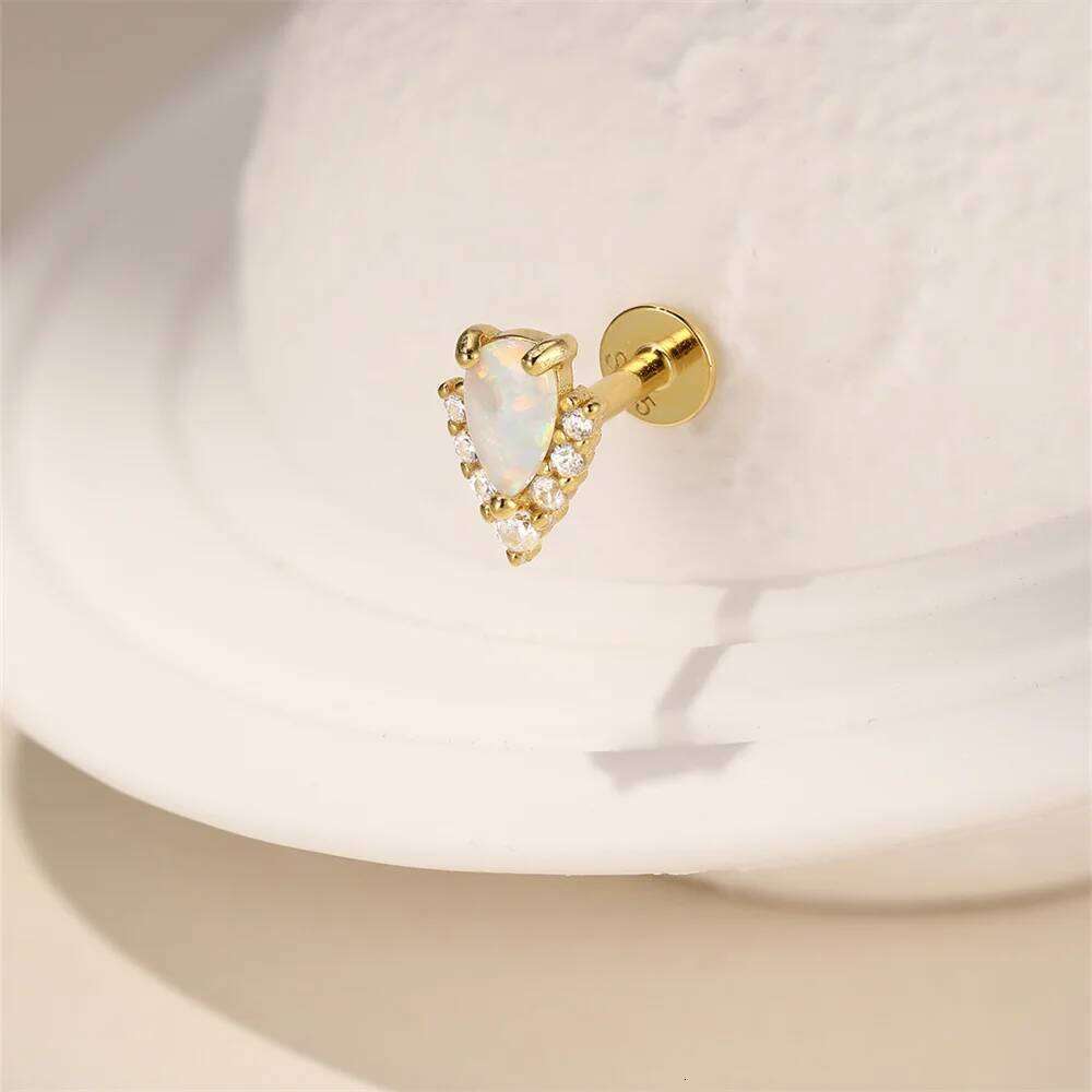 Aide 925 Sterling Silver Cute Blue Glass Opal Stud Ear for Girl Beach Holiday Zircon Piercing Earrings Fine Jewelry