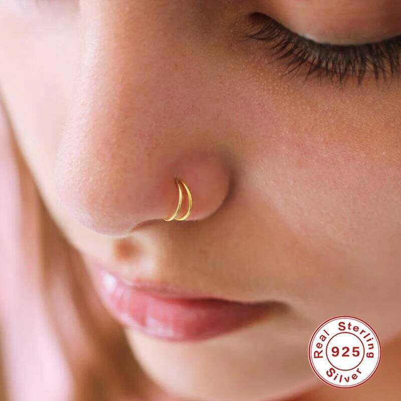 Aide 925 Sterling Silver Double Circle Nose Rings For Women Girls Small Open Hoop Ring Type Piercing Cartilage Stud Body Jewelry