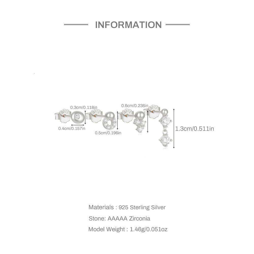 Aide 925 Sterling Silver 4pcs Zircon Stud Earrings Set for Women DIY Handmake Piercing Cartilage Women's Ear Studs Jewelry