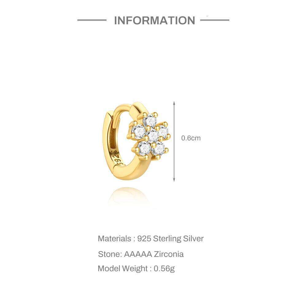Aide 1pc 925 Sterling Silver Zircon Flower Hoop Small Gold Color Circle Hoops Huggie Piercing Earring Trendy Jewelry