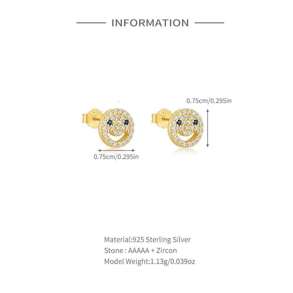 Aide 925 Sterling Silver Zircon Smile Face 18k Gold Plated Earrings Hoop Ear Buckle Party Fashion Jewel Girl Birthday pendientes