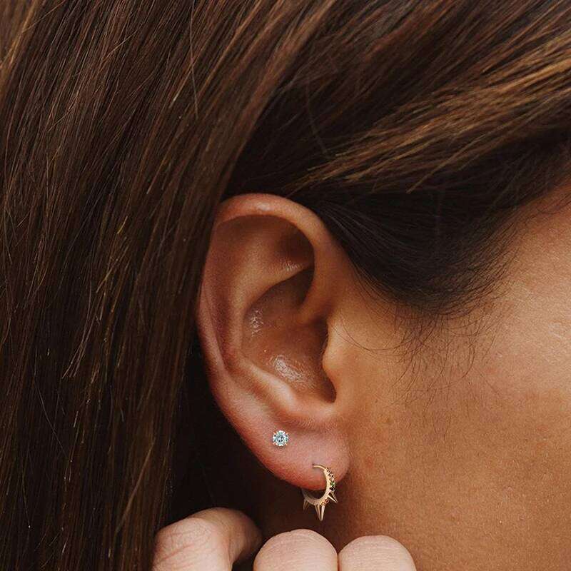 Aide Real 925 Sterling Silver 2.5mm Single Zircon Mini Stud Earrings for Women 1pair Ear Hole Studs Christmas Party Jewelry