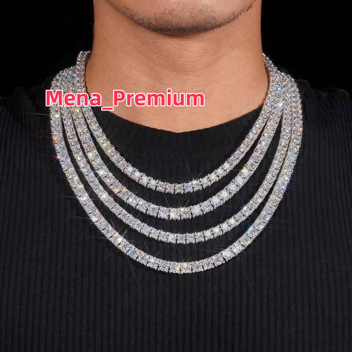 Hot Sale 3Mm 4Mm 5Mm Vvs Pass Diamond Tester Iced Out Chain Tennis Necklace White Gold 925 Sliver Custom Moissanite Tennis Chain