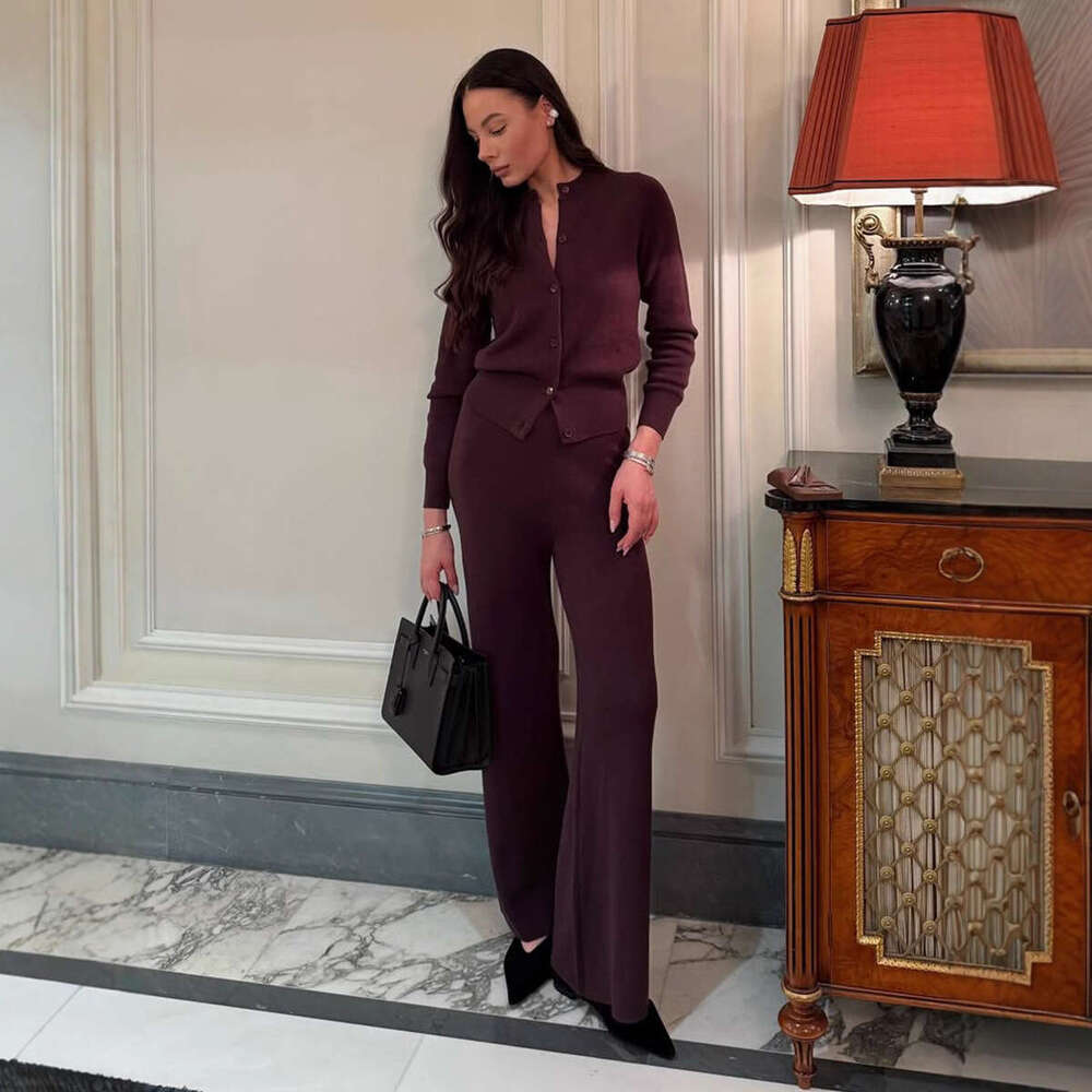 Cardigan Sleeve Long Pants Design Knitted 2026 Spring and Winter New Style casual Solid Color Sweater Suit