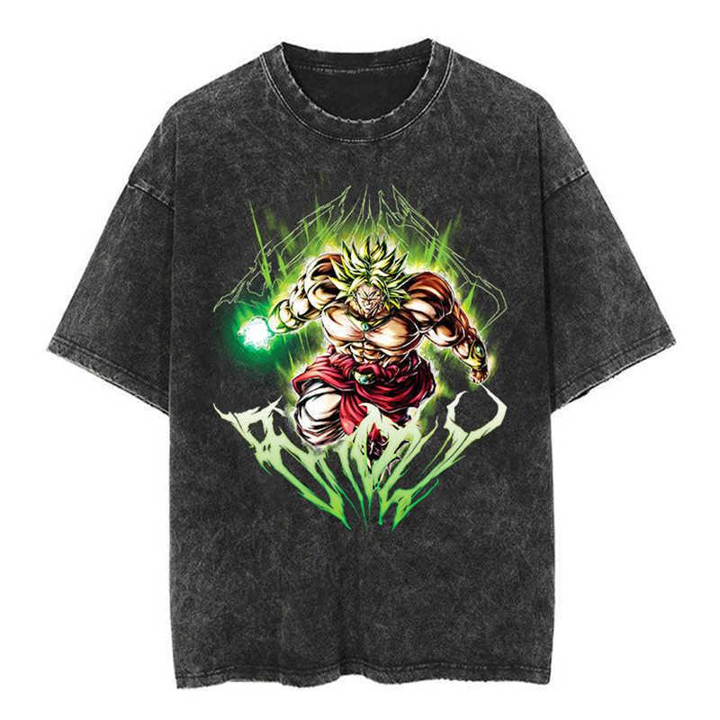 Tees Polos Japanese Classic Dragon Ball Cartoon Anime Oversize High Street Vintage Washed Distressed Short Sleeve T Shirt Men's Clothing Daily Ou - view 9