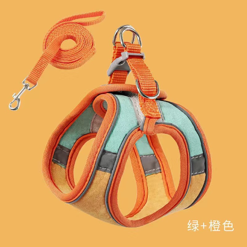 Cat traction rope cute vest style chest and back anti slip kitten Velcro safety buckle reflective pet walking rope