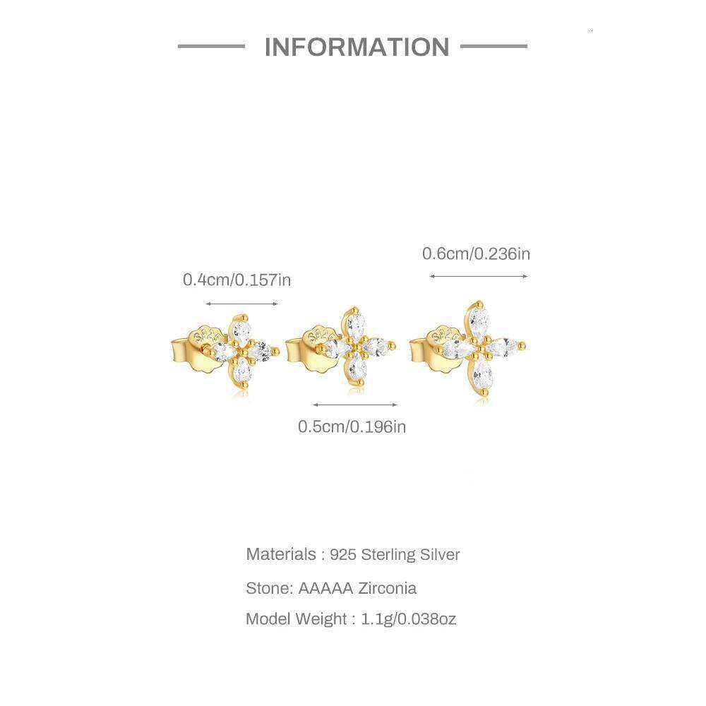 Aide Shiny Wedding Stud Earrings Set for Women 925 Silver Crystal Clear Flower Zircon Studs Accessories Earring Jewelry