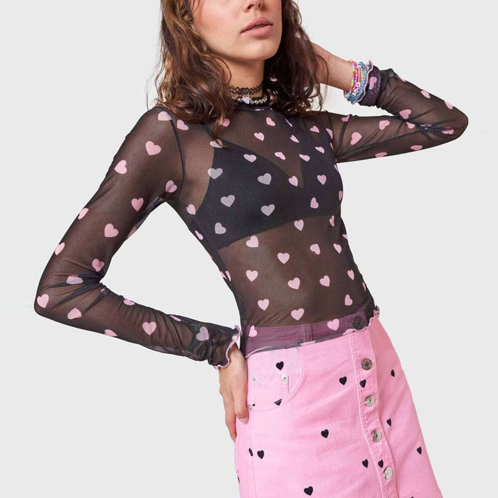 S32280 European and American Cross-Border New Women's Sexy Leopard Print Mesh Printed Tight-Fitting T-Shirt Top for Women