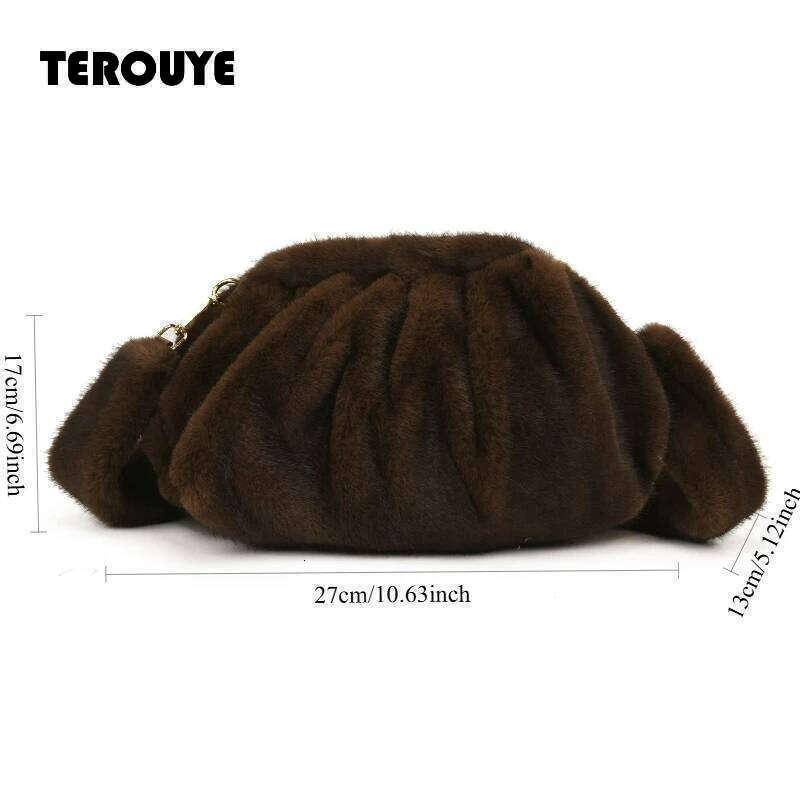 New Comfortable Versatile Texture Top Clutch Women Winter Fluffy Cloud Crossbody Retro Furry Commuting Storage Bag TEROUYE