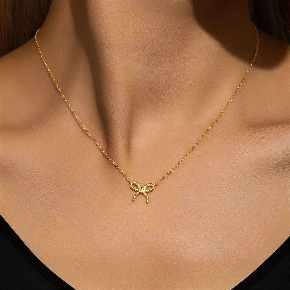 Aide 925 Sterling Silver Delicate Gold Color Bowknot Pendant Necklaces For Women Unique Design Fine Handmade Jewelry Gifts
