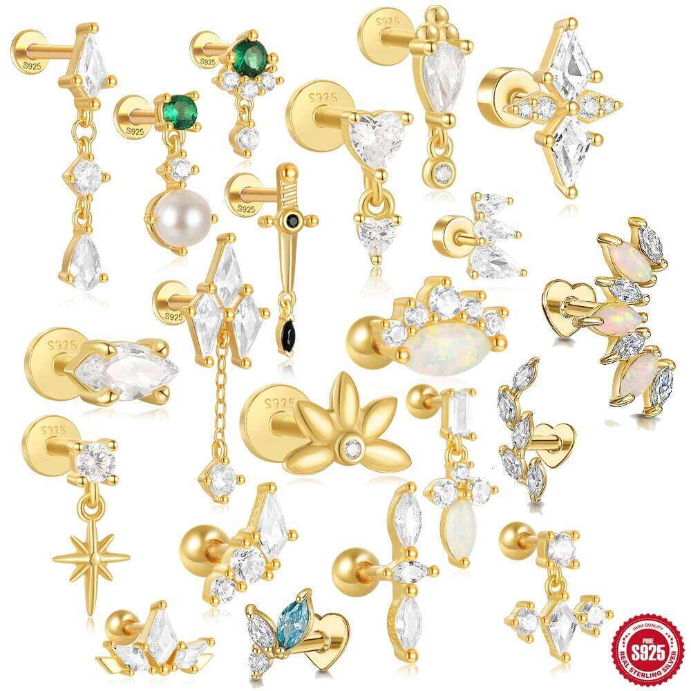 Aide 1PC 925 Sterling Silver Star Horse Eye Zircon Heart Flat Head Cartilage Piercing Earring For Women Ball Ear Bone punctures