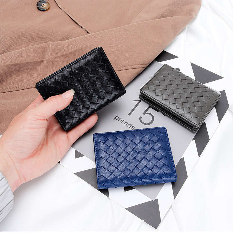 Wholesale Sheepskin Woven New Business Holder Women Genuine Leather Multi-Function Bag Men Card Clip Simple Coin Purse